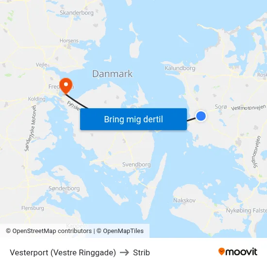 Vesterport (Vestre Ringgade) to Strib map