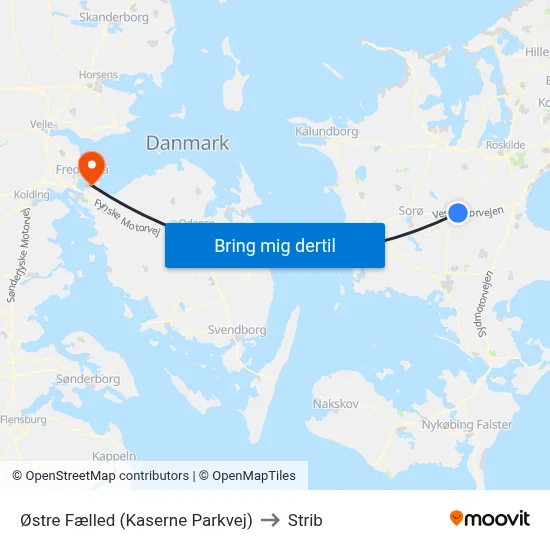 Østre Fælled (Kaserne Parkvej) to Strib map
