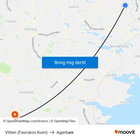 Vitten (Favrskov Kom) to Agerbæk map