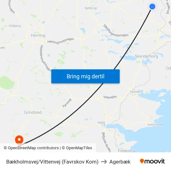 Bækholmsvej/Vittenvej (Favrskov Kom) to Agerbæk map