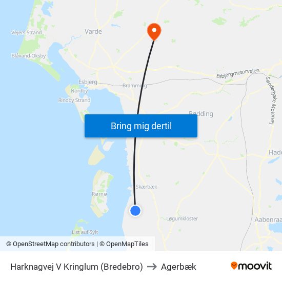 Harknagvej V Kringlum (Bredebro) to Agerbæk map