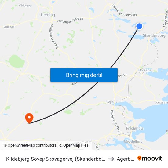 Kildebjerg Søvej/Skovagervej (Skanderborg Kom) to Agerbæk map