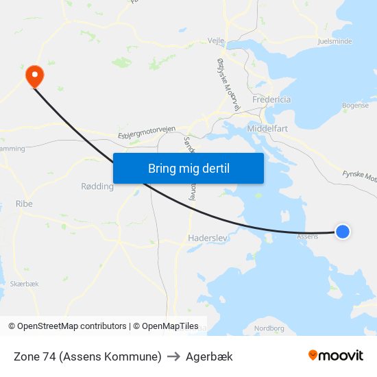 Zone 74 (Assens Kommune) to Agerbæk map