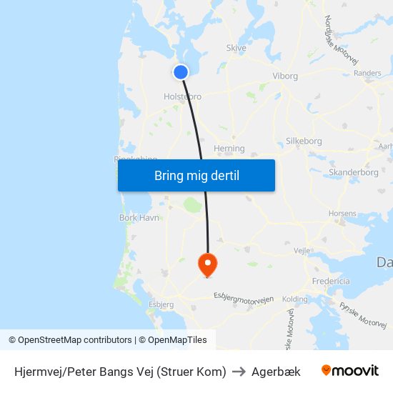 Hjermvej/Peter Bangs Vej (Struer Kom) to Agerbæk map