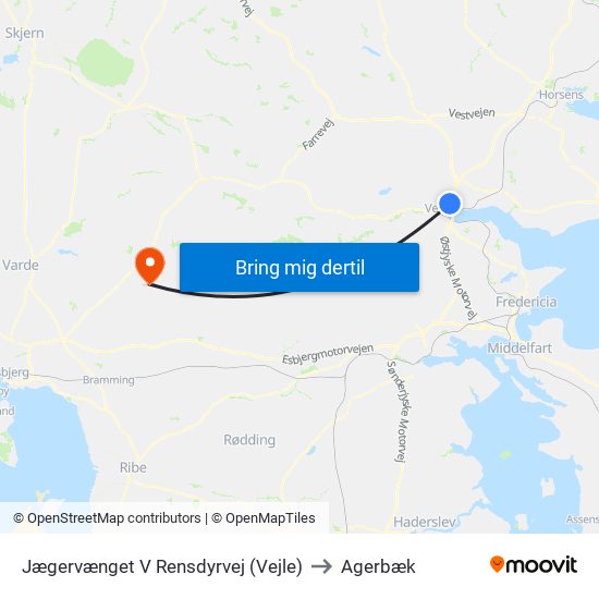 Jægervænget V Rensdyrvej (Vejle) to Agerbæk map