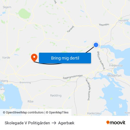 Skolegade V Politigården to Agerbæk map