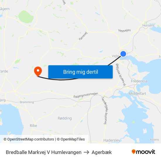 Bredballe Markvej V Humlevangen to Agerbæk map