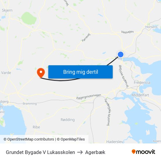 Grundet Bygade V Lukasskolen to Agerbæk map