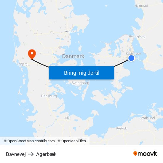 Bavnevej to Agerbæk map