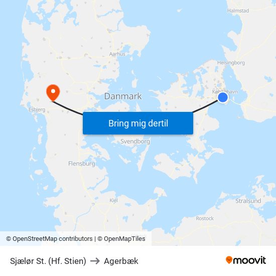 Sjælør St. (Hf. Stien) to Agerbæk map