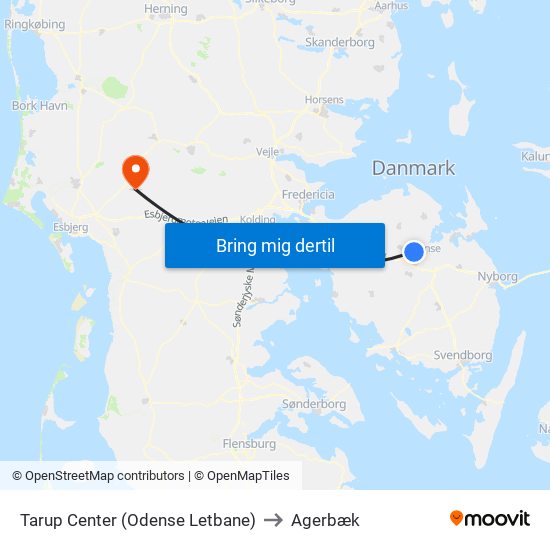 Tarup Center (Odense Letbane) to Agerbæk map