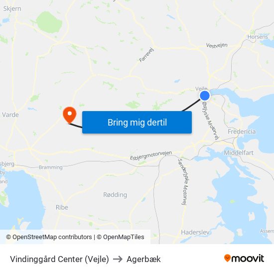 Vindinggård Center (Vejle) to Agerbæk map