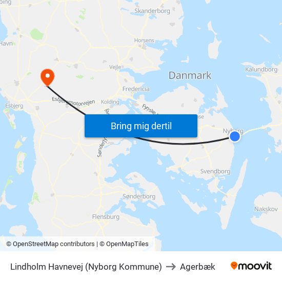 Lindholm Havnevej (Nyborg Kommune) to Agerbæk map