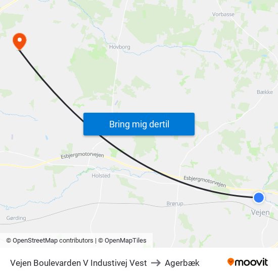 Vejen Boulevarden V Industivej Vest to Agerbæk map