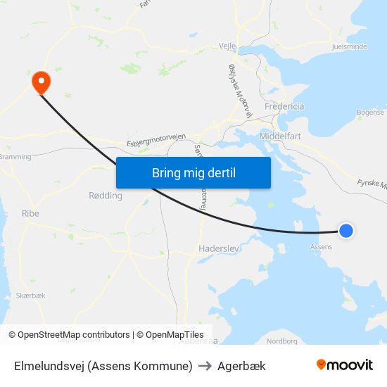 Elmelundsvej (Assens Kommune) to Agerbæk map