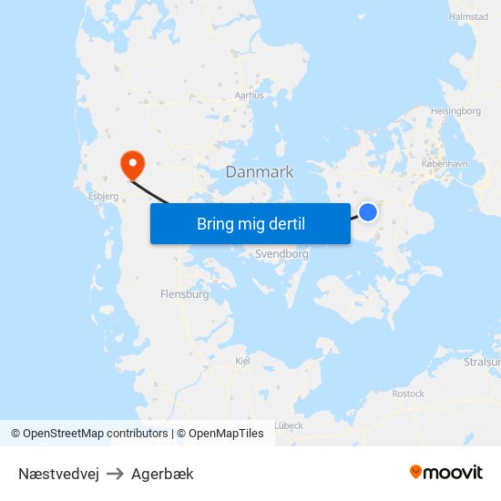 Næstvedvej to Agerbæk map