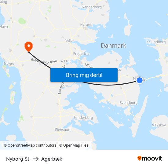 Nyborg St. to Agerbæk map