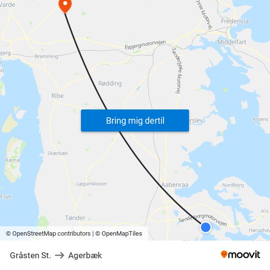 Gråsten St. to Agerbæk map