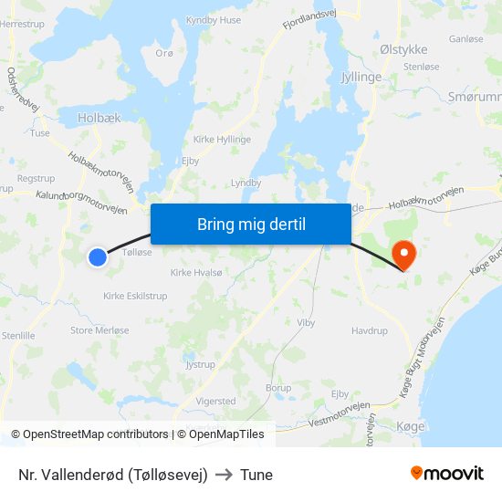 Nr. Vallenderød (Tølløsevej) to Tune map