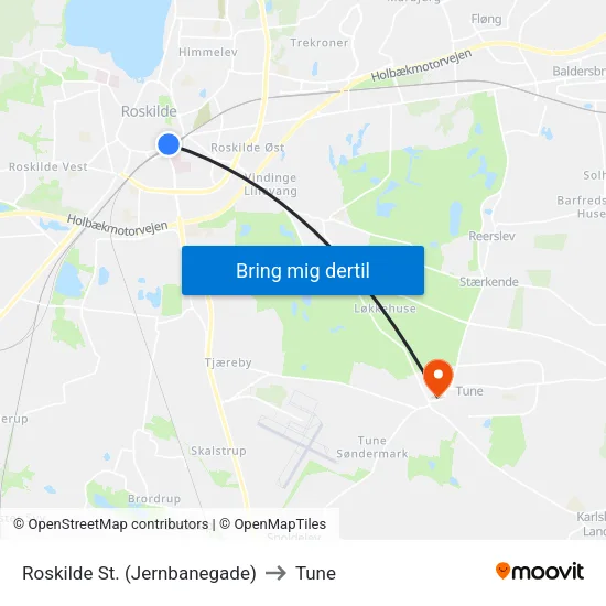Roskilde St. (Jernbanegade) to Tune map