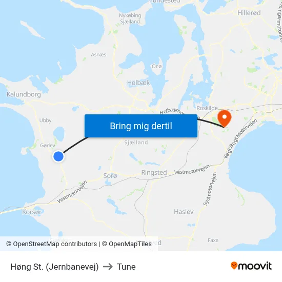 Høng St. (Jernbanevej) to Tune map