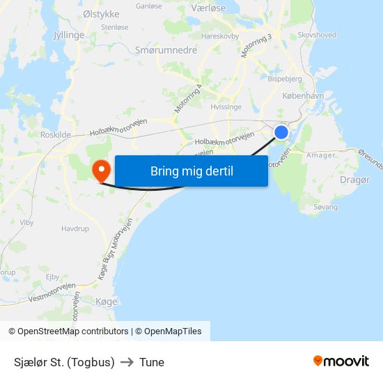 Sjælør St. (Togbus) to Tune map