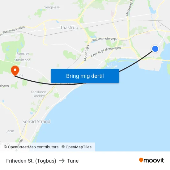 Friheden St. (Togbus) to Tune map