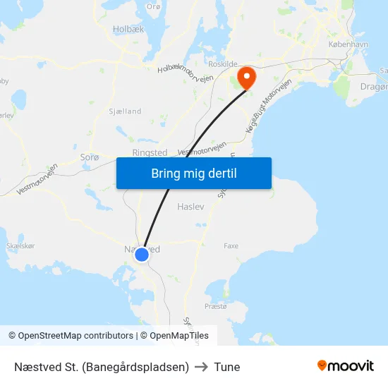 Næstved St. (Banegårdspladsen) to Tune map