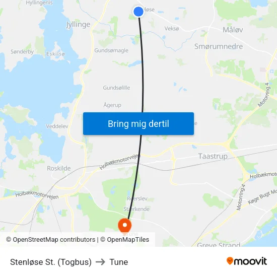 Stenløse St. (Togbus) to Tune map