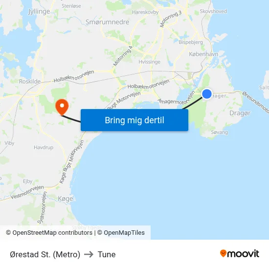 Ørestad St. (Metro) to Tune map