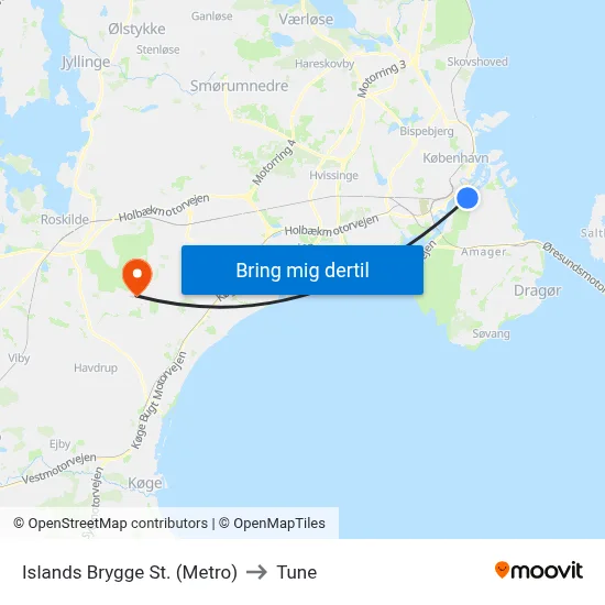 Islands Brygge St. (Metro) to Tune map