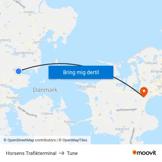 Horsens Trafikterminal to Tune map