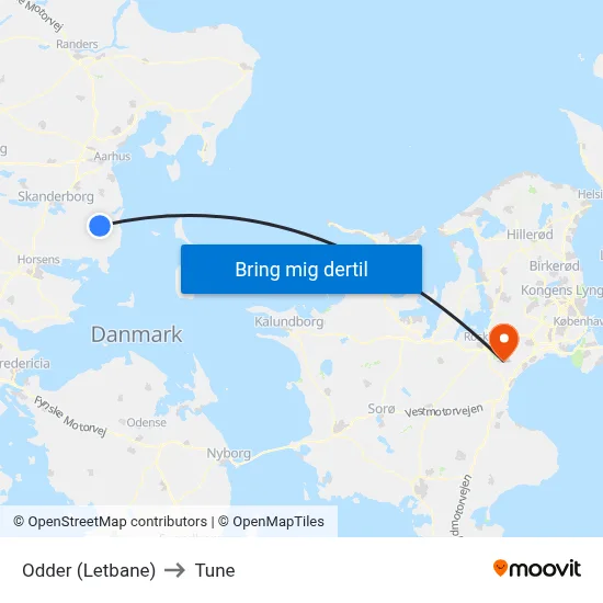 Odder (Letbane) to Tune map