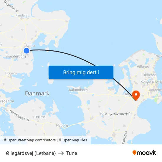 Øllegårdsvej (Letbane) to Tune map