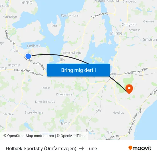 Holbæk Sportsby (Omfartsvejen) to Tune map