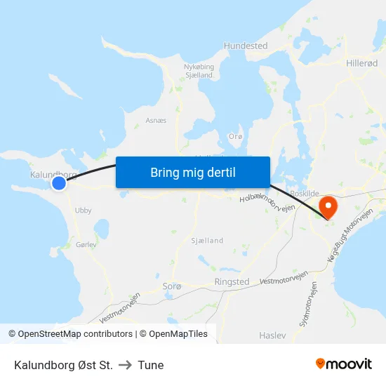 Kalundborg Øst St. to Tune map