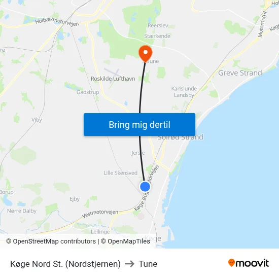 Køge Nord St. (Nordstjernen) to Tune map