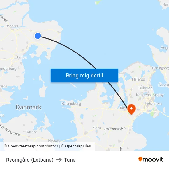 Ryomgård (Letbane) to Tune map