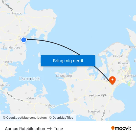 Aarhus Rutebilstation to Tune map