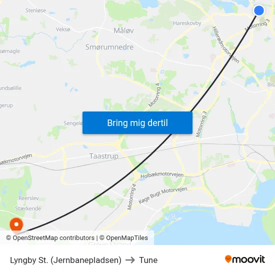 Lyngby St. (Jernbanepladsen) to Tune map