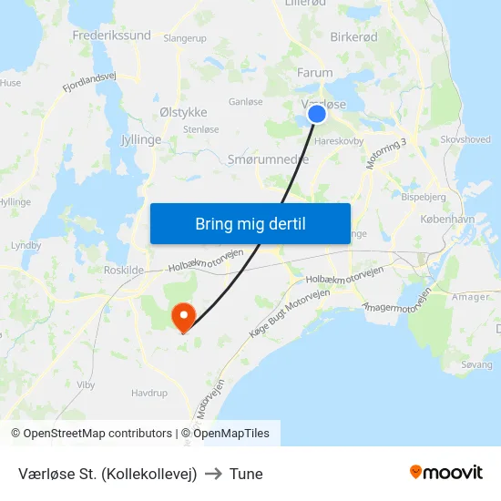 Værløse St. (Kollekollevej) to Tune map