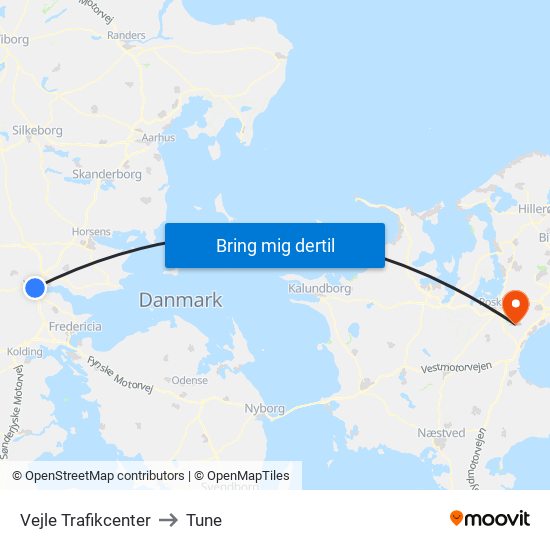 Vejle Trafikcenter to Tune map