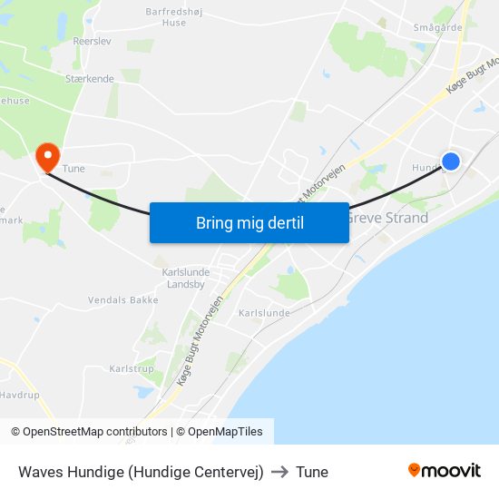 Waves Hundige (Hundige Centervej) to Tune map