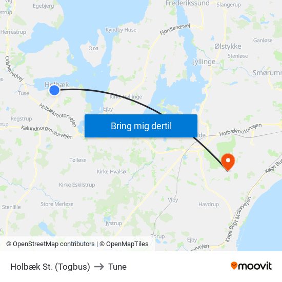 Holbæk St. (Togbus) to Tune map