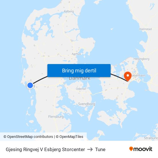 Gjesing Ringvej V Esbjerg Storcenter to Tune map