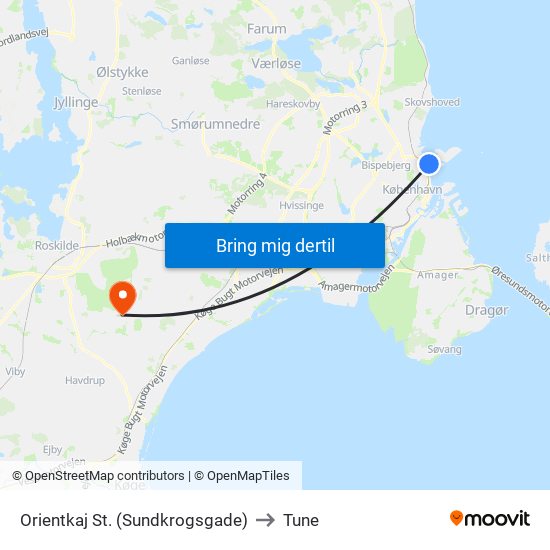 Orientkaj St. (Sundkrogsgade) to Tune map