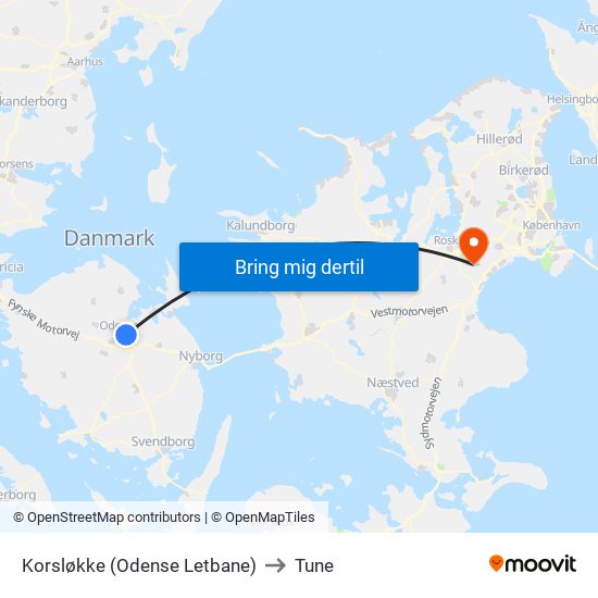 Korsløkke (Odense Letbane) to Tune map