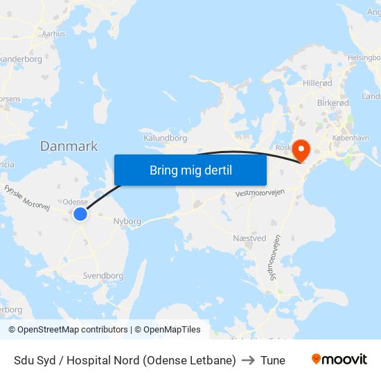 Sdu Syd / Hospital Nord (Odense Letbane) to Tune map