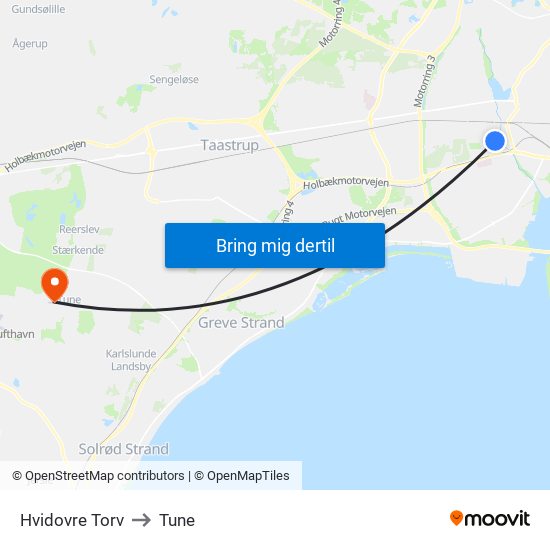 Hvidovre Torv to Tune map
