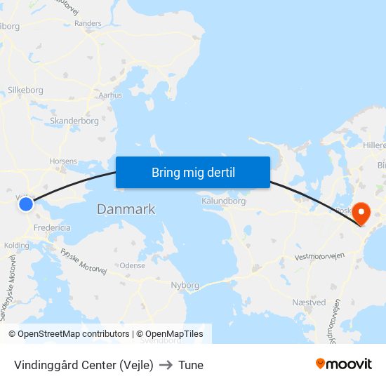Vindinggård Center (Vejle) to Tune map